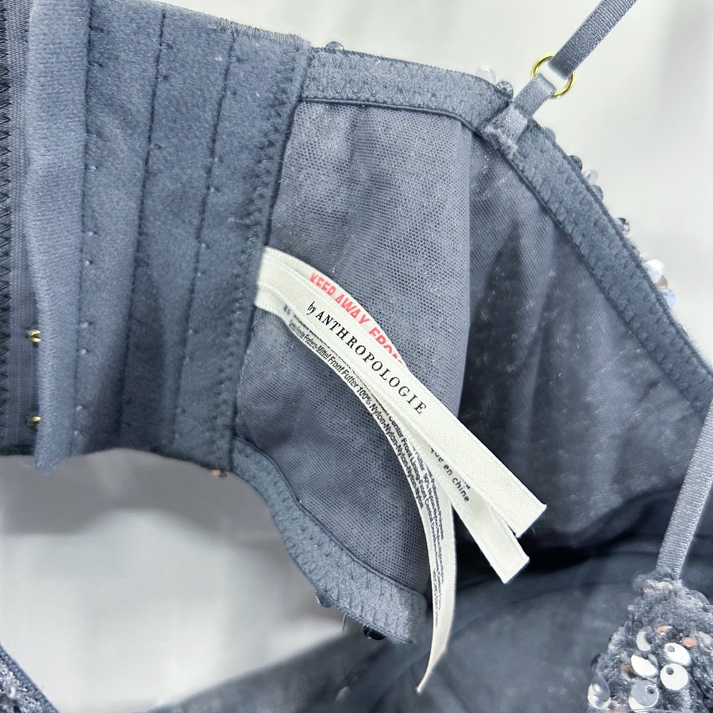 Anthropologie Eve Sequin Velvet Silver Bralette Crop Top Small - Picture 5 of 5